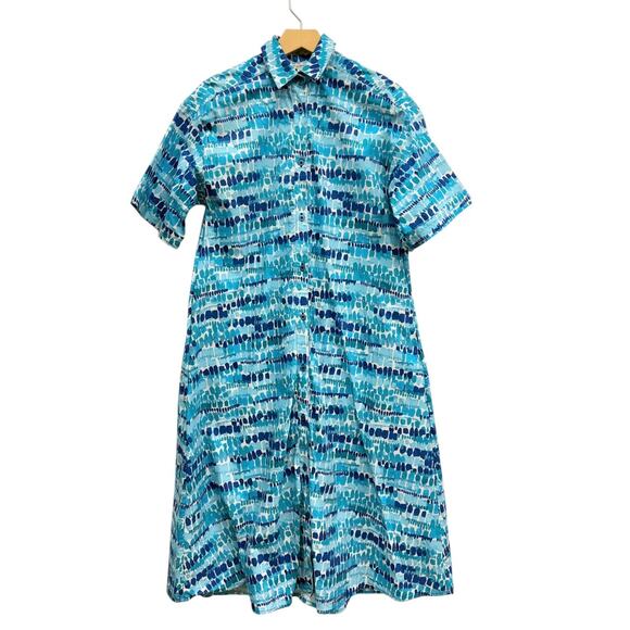 Tucker 100% Cotton Short Sleeve Blue Abstract Print Shirt Dress size XS - Picture 1 of 5